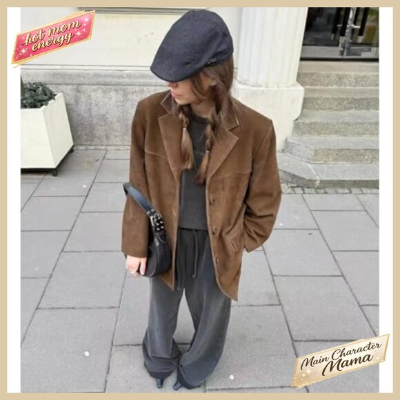 Oversized Faux Leather Blazer Jacket Women's Fall Fashion Trendy - Picture 5 of 7